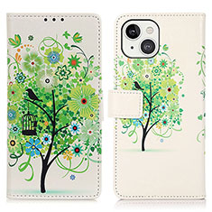 Leather Case Stands Fashionable Pattern Flip Cover A07 Holder for Apple iPhone 13 Green