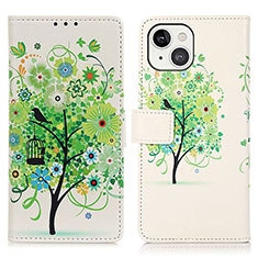Leather Case Stands Fashionable Pattern Flip Cover A07 Holder for Apple iPhone 13 Mini Green