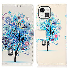 Leather Case Stands Fashionable Pattern Flip Cover A07 Holder for Apple iPhone 15 Blue