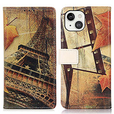 Leather Case Stands Fashionable Pattern Flip Cover A07 Holder for Apple iPhone 15 Brown