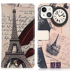 Leather Case Stands Fashionable Pattern Flip Cover A07 Holder for Apple iPhone 15 Gray