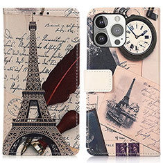 Leather Case Stands Fashionable Pattern Flip Cover A07 Holder for Apple iPhone 15 Pro Gray