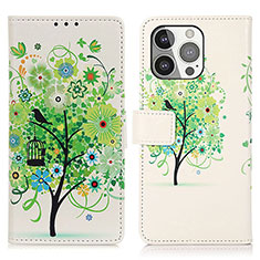 Leather Case Stands Fashionable Pattern Flip Cover A07 Holder for Apple iPhone 15 Pro Green