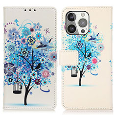 Leather Case Stands Fashionable Pattern Flip Cover A07 Holder for Apple iPhone 15 Pro Max Blue