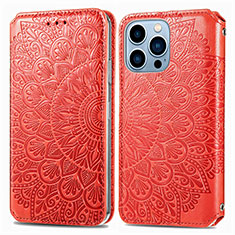 Leather Case Stands Fashionable Pattern Flip Cover H01 Holder for Apple iPhone 13 Pro Red