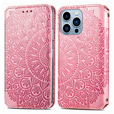 Leather Case Stands Fashionable Pattern Flip Cover H01 Holder for Apple iPhone 13 Pro Rose Gold