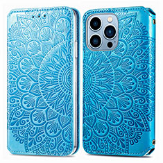 Leather Case Stands Fashionable Pattern Flip Cover H01 Holder for Apple iPhone 14 Pro Blue