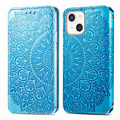 Leather Case Stands Fashionable Pattern Flip Cover H01 Holder for Apple iPhone 15 Blue