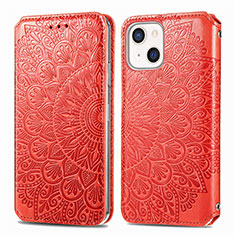 Leather Case Stands Fashionable Pattern Flip Cover H01 Holder for Apple iPhone 15 Red