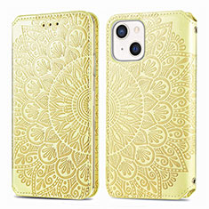 Leather Case Stands Fashionable Pattern Flip Cover H01 Holder for Apple iPhone 15 Yellow