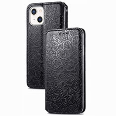 Leather Case Stands Fashionable Pattern Flip Cover H02 Holder for Apple iPhone 13 Black