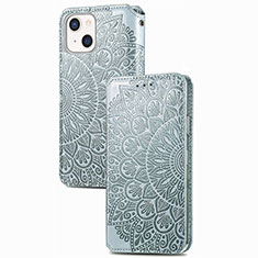 Leather Case Stands Fashionable Pattern Flip Cover H02 Holder for Apple iPhone 14 Silver