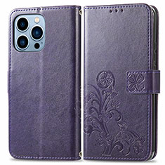 Leather Case Stands Fashionable Pattern Flip Cover H03 Holder for Apple iPhone 13 Pro Purple