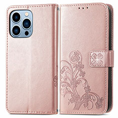 Leather Case Stands Fashionable Pattern Flip Cover H03 Holder for Apple iPhone 13 Pro Rose Gold