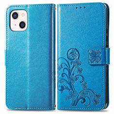 Leather Case Stands Fashionable Pattern Flip Cover H03 Holder for Apple iPhone 14 Blue