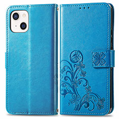 Leather Case Stands Fashionable Pattern Flip Cover H03 Holder for Apple iPhone 14 Plus Blue