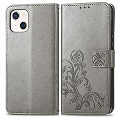 Leather Case Stands Fashionable Pattern Flip Cover H03 Holder for Apple iPhone 14 Plus Gray