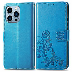 Leather Case Stands Fashionable Pattern Flip Cover H03 Holder for Apple iPhone 14 Pro Blue