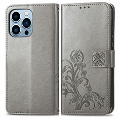 Leather Case Stands Fashionable Pattern Flip Cover H03 Holder for Apple iPhone 14 Pro Gray