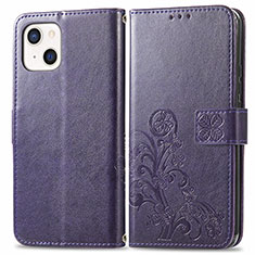 Leather Case Stands Fashionable Pattern Flip Cover H03 Holder for Apple iPhone 15 Plus Purple