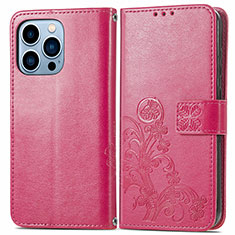 Leather Case Stands Fashionable Pattern Flip Cover H03 Holder for Apple iPhone 15 Pro Hot Pink