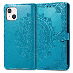 Leather Case Stands Fashionable Pattern Flip Cover H05 Holder for Apple iPhone 13 Blue