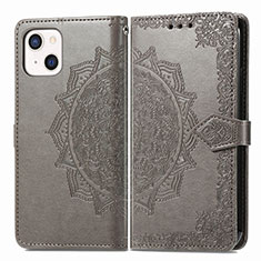 Leather Case Stands Fashionable Pattern Flip Cover H05 Holder for Apple iPhone 14 Plus Gray