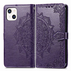 Leather Case Stands Fashionable Pattern Flip Cover H05 Holder for Apple iPhone 14 Purple