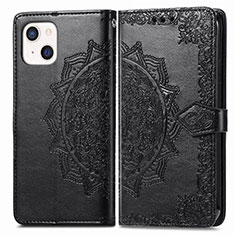 Leather Case Stands Fashionable Pattern Flip Cover H05 Holder for Apple iPhone 15 Black