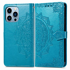 Leather Case Stands Fashionable Pattern Flip Cover H06 Holder for Apple iPhone 13 Pro Blue