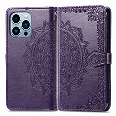 Leather Case Stands Fashionable Pattern Flip Cover H06 Holder for Apple iPhone 13 Pro Purple