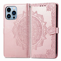 Leather Case Stands Fashionable Pattern Flip Cover H06 Holder for Apple iPhone 13 Pro Rose Gold