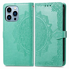 Leather Case Stands Fashionable Pattern Flip Cover H06 Holder for Apple iPhone 14 Pro Green