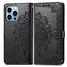 Leather Case Stands Fashionable Pattern Flip Cover H06 Holder for Apple iPhone 14 Pro Max Black