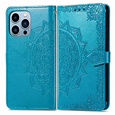 Leather Case Stands Fashionable Pattern Flip Cover H06 Holder for Apple iPhone 16 Pro Blue