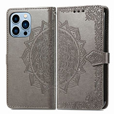 Leather Case Stands Fashionable Pattern Flip Cover H06 Holder for Apple iPhone 16 Pro Gray