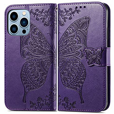 Leather Case Stands Fashionable Pattern Flip Cover H07 Holder for Apple iPhone 14 Pro Purple