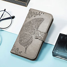 Leather Case Stands Fashionable Pattern Flip Cover H08 Holder for Apple iPhone 15 Pro Max Gray