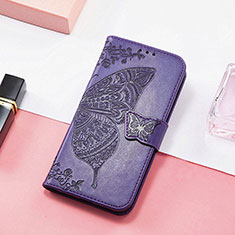 Leather Case Stands Fashionable Pattern Flip Cover H08 Holder for Apple iPhone 15 Purple