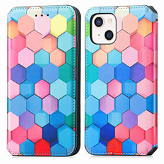 Leather Case Stands Fashionable Pattern Flip Cover H09 Holder for Apple iPhone 14 Blue