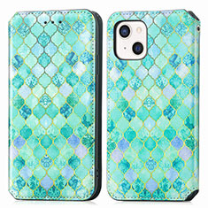 Leather Case Stands Fashionable Pattern Flip Cover H09 Holder for Apple iPhone 15 Green