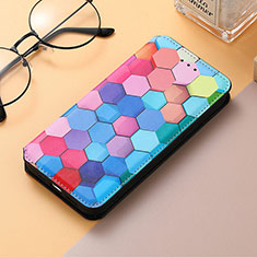 Leather Case Stands Fashionable Pattern Flip Cover H09 Holder for Apple iPhone 15 Pro Blue