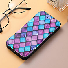 Leather Case Stands Fashionable Pattern Flip Cover H09 Holder for Apple iPhone 15 Pro Max Purple