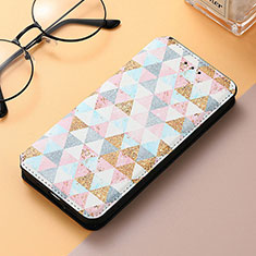 Leather Case Stands Fashionable Pattern Flip Cover H09 Holder for Apple iPhone 15 Pro White