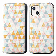 Leather Case Stands Fashionable Pattern Flip Cover H09 Holder for Apple iPhone 15 White