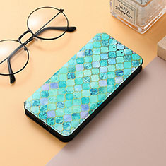 Leather Case Stands Fashionable Pattern Flip Cover H10 Holder for Apple iPhone 13 Green