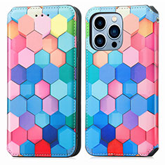 Leather Case Stands Fashionable Pattern Flip Cover H10 Holder for Apple iPhone 15 Pro Max Blue