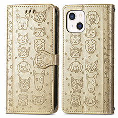 Leather Case Stands Fashionable Pattern Flip Cover H11 Holder for Apple iPhone 13 Gold