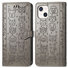 Leather Case Stands Fashionable Pattern Flip Cover H11 Holder for Apple iPhone 13 Gray