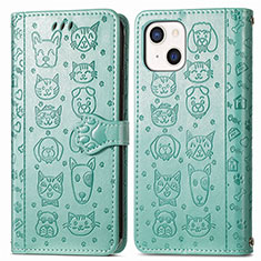 Leather Case Stands Fashionable Pattern Flip Cover H11 Holder for Apple iPhone 13 Green